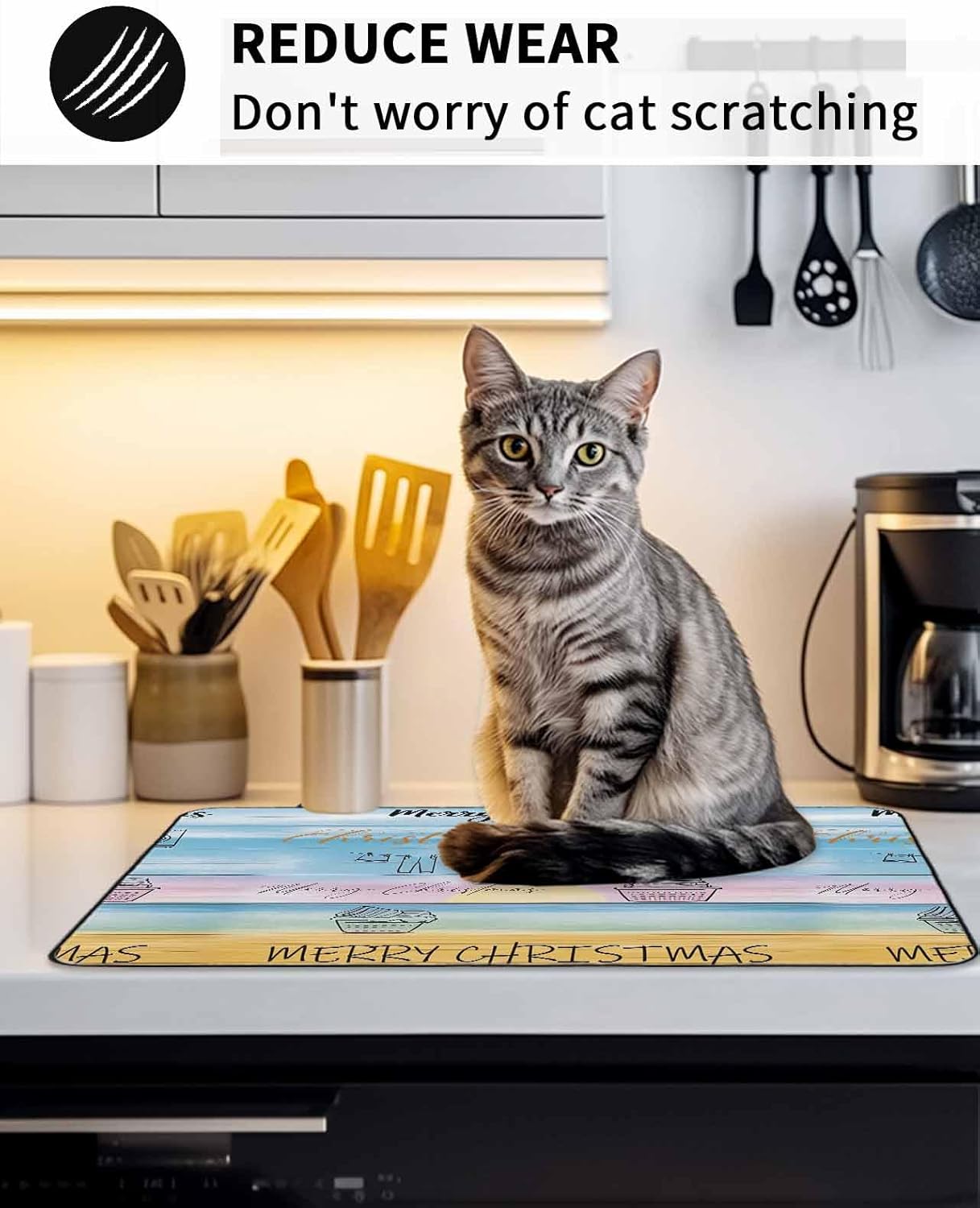 Merry Christmas Stove Top Covers for Electric Stove, Kitchen Table Protection Mat, Blue Wood Clothes Laundry Room Washing Machine Heat-Proof Glass Cooktop Pad Cover for RV/Small Kitchen 36