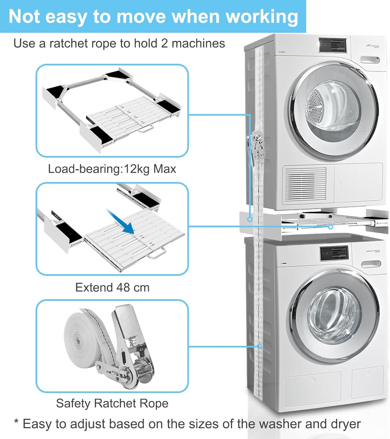 Washer Dryer Stacking Kit, Universal Washer Dryer Stacking Kit with Pull-Out Sliding Plate, Adjustable 29