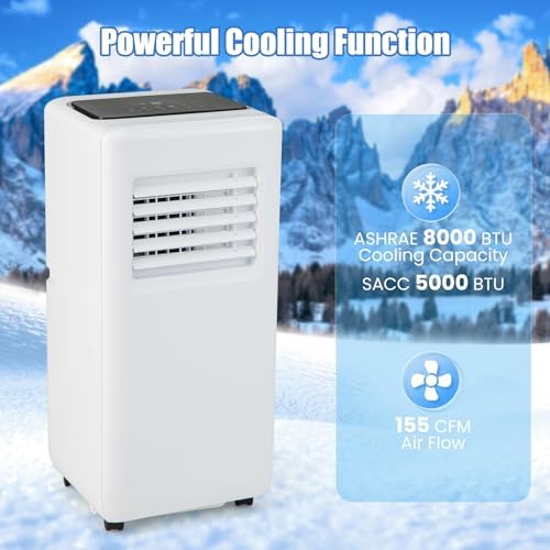 DORTALA 8000 BTU Portable Air Conditioner, 3-in-1 Floor Standing AC Unit with Remote Control, 24H Timer, Window Installation Kit, Cool Rooms Up to 250 Sq.Ft