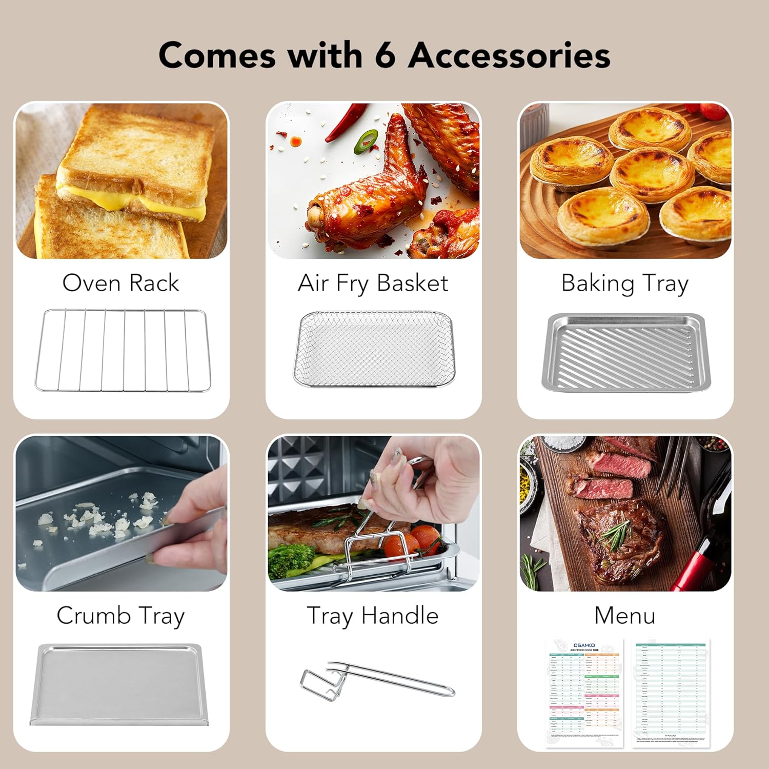 8.5QT 5-in-1 Toaster Oven Air Fryer Combo, Stainless Steel, Fast Preheat, Ideal for Small Spaces, Travel & Family, Healthy Cooking Included