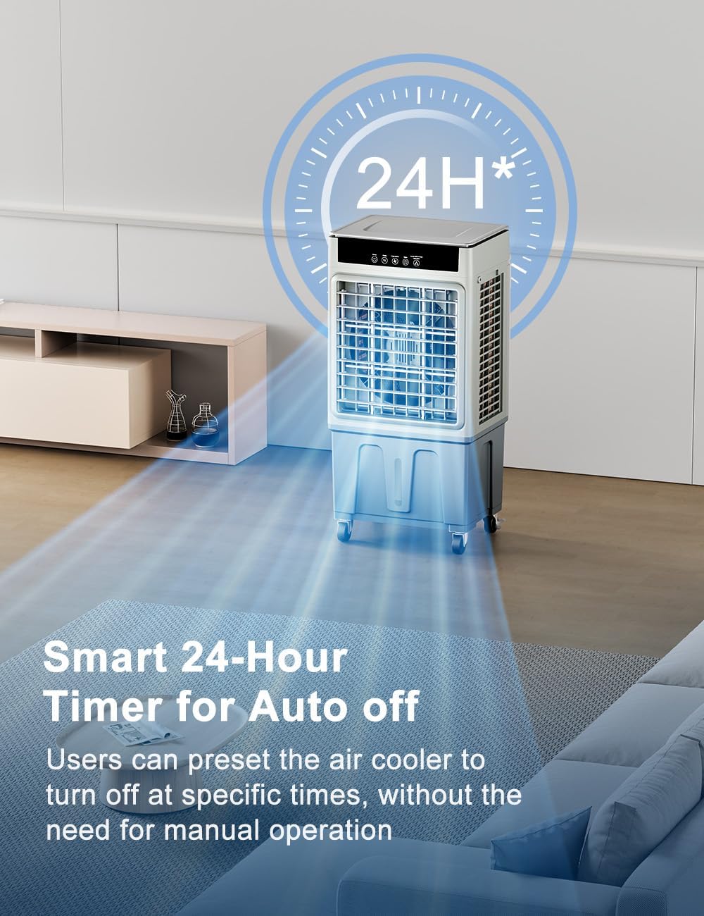 Swamp Cooler Air Conditioner, Evaporative Air Cooler, 24H Timer & 8 Gal Water Tank, 100°Oscillation, 3 Speeds&4 Ice Boxes, Portable Cooling Fan for Garage Outdoor Indoor