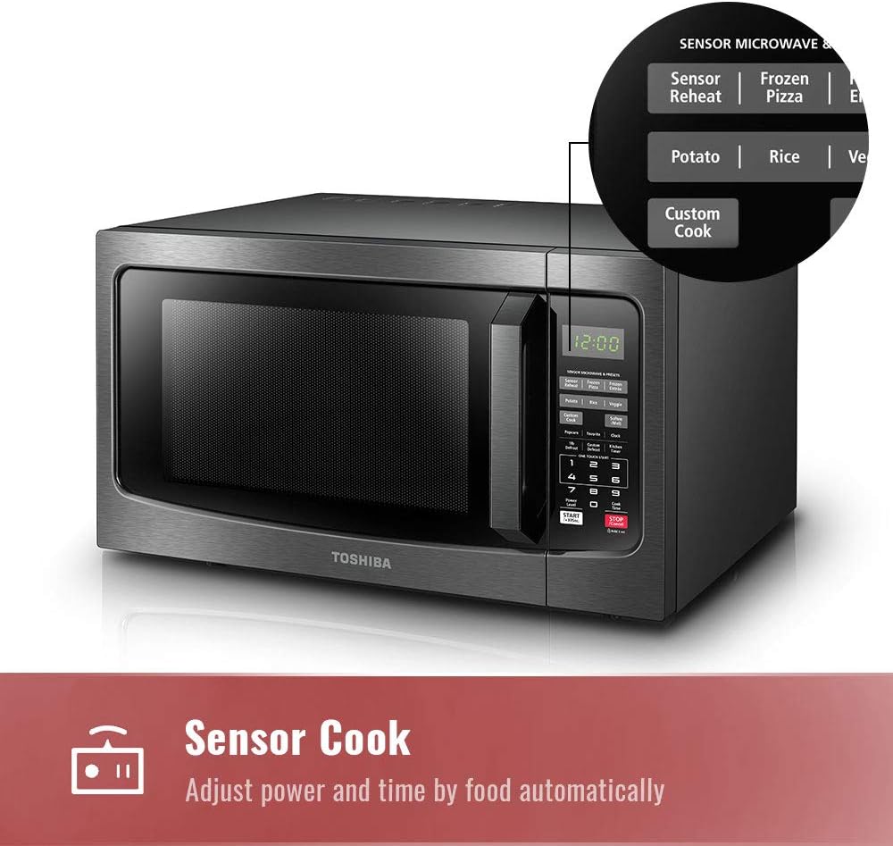 Toshiba AC25CEW-BS Digital Toaster Oven & EM131A5C-BS Microwave Oven with Smart Sensor, Easy Clean Interior, ECO Mode and Sound On/Off, 1.2 Cu.ft, Black Stainless Steel