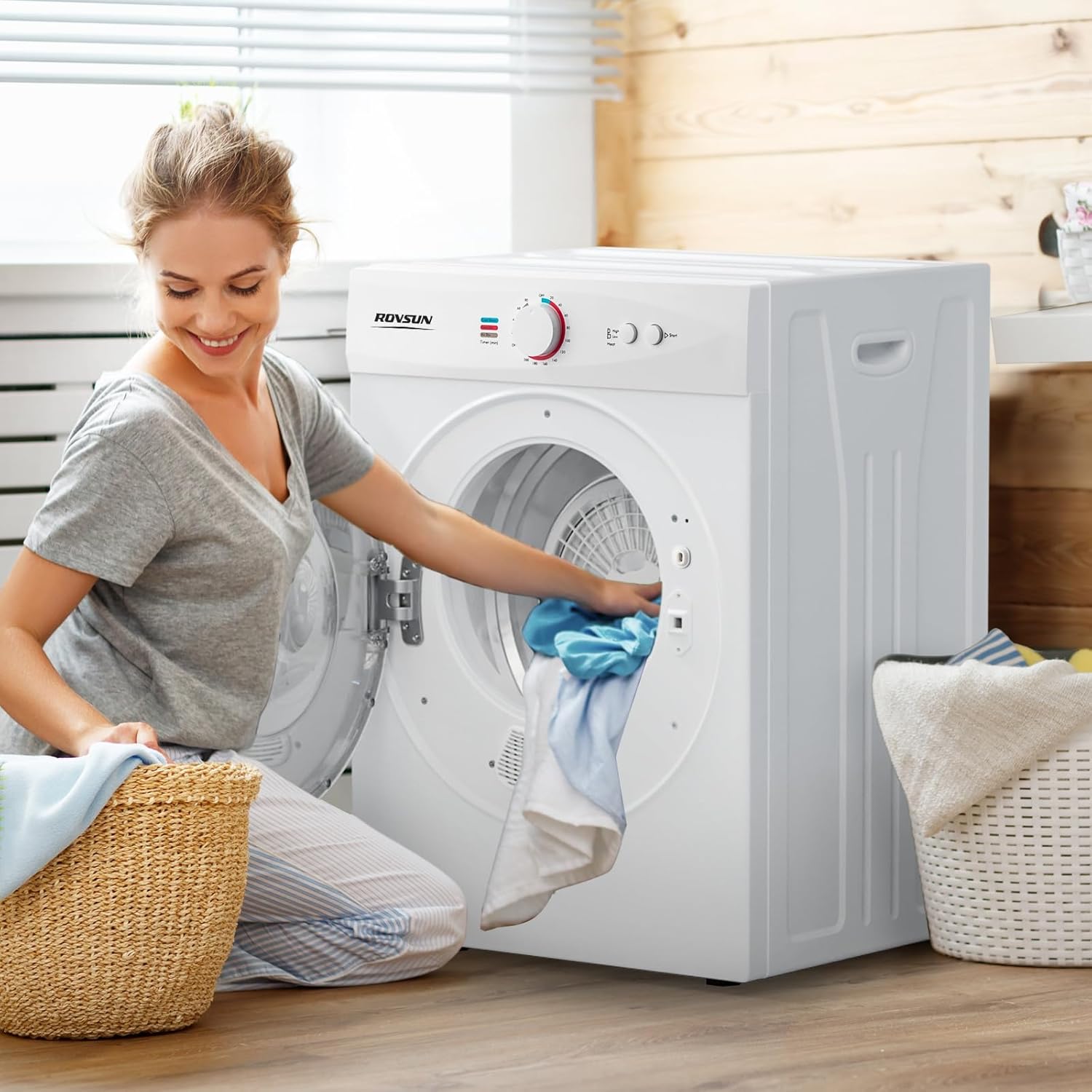 ROVSUN 1.8 Cu.Ft Portable Clothes Dryer, Front Load Dryer Machine, Compact Laundry Dryer with Stainless Steel Tub for Apartment, Home, Dorm (Classic Knob Control)