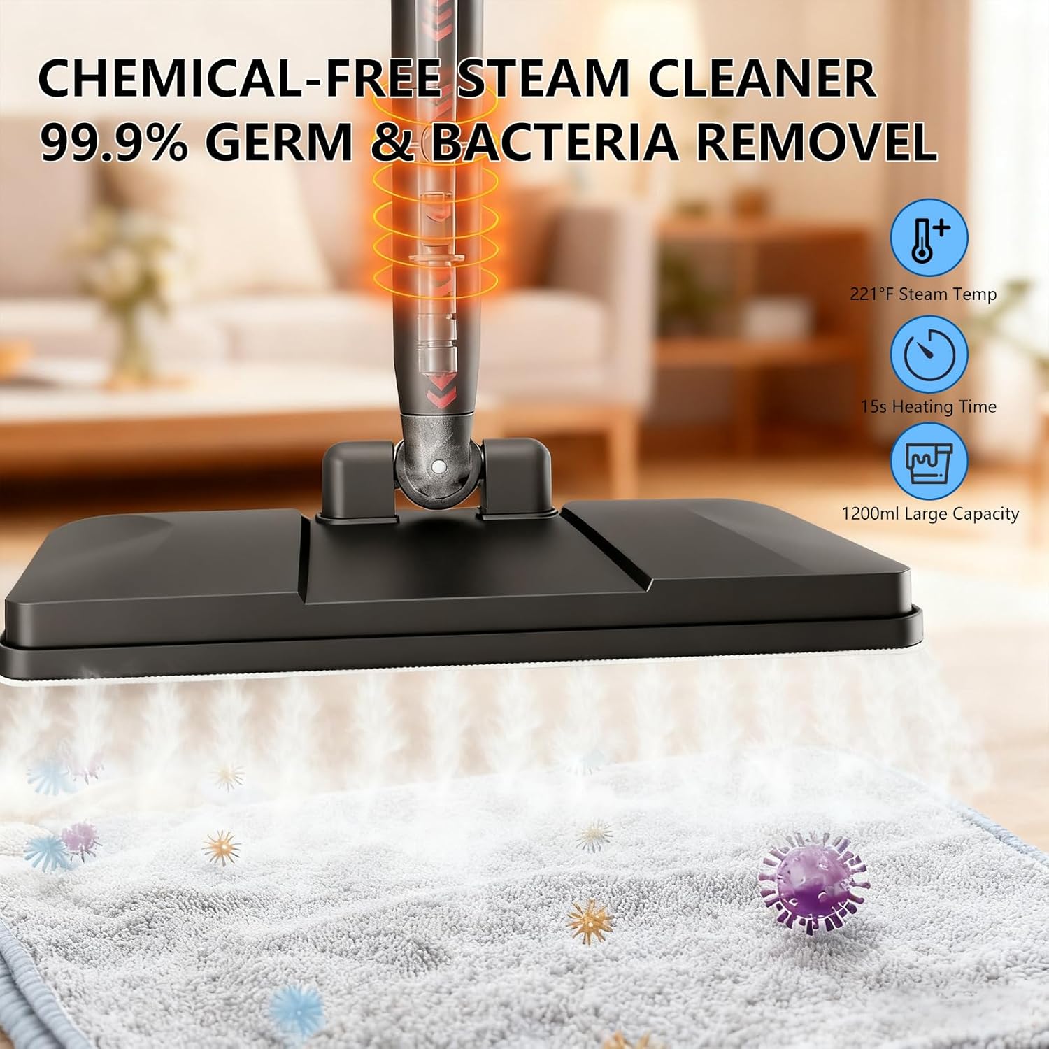 12-in-1 Steam Mop, Steam Cleaners with 21 Attachments, Detachable Handheld Steamer, 1200ML Tank & 15s Fast Heat-Up, Steam Mops for Floor Cleaning, Multipurpose Steamer for Home,Tile&Grout&Wall&Car