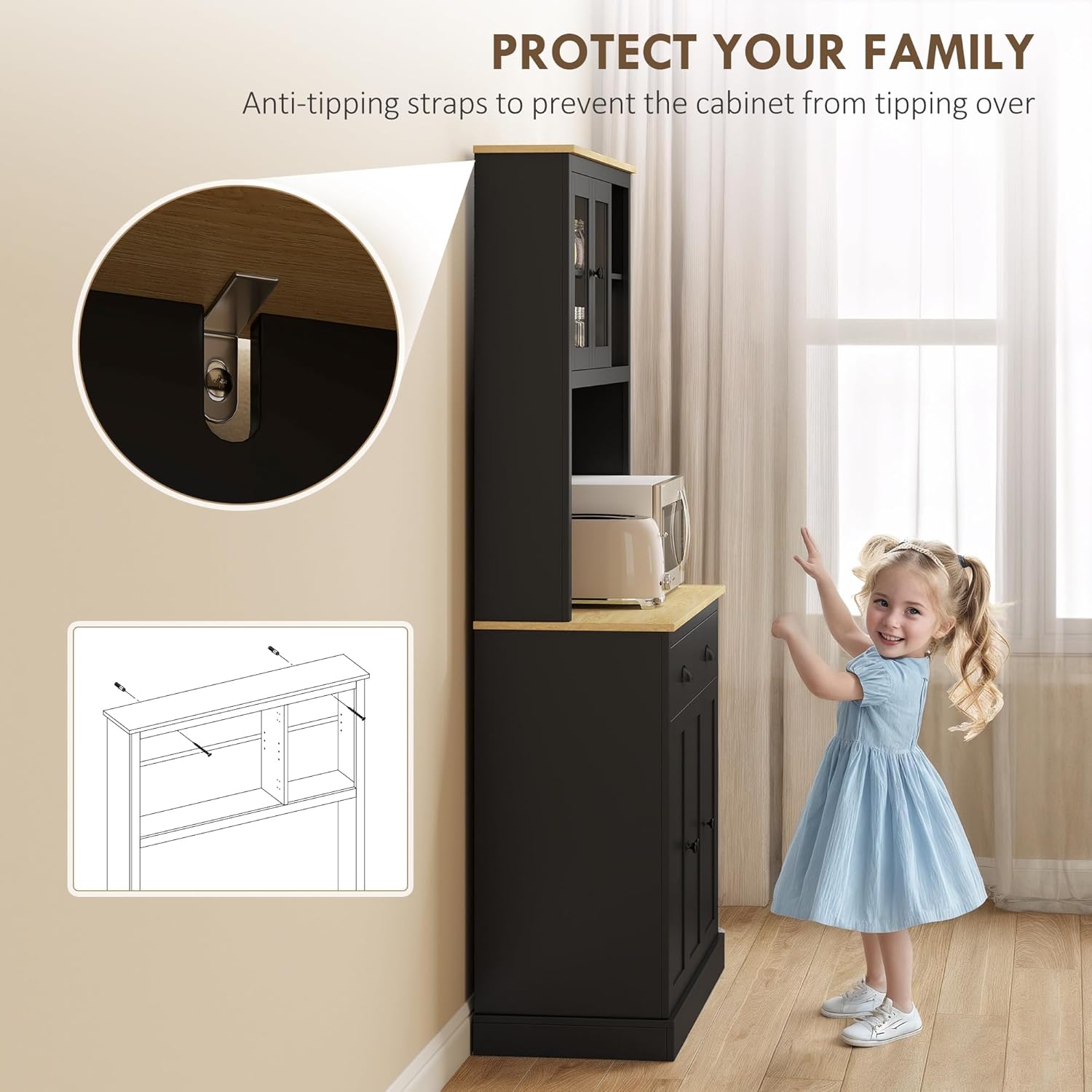 HOMCOM Kitchen Pantry Storage Cabinet with Microwave Stand, 71