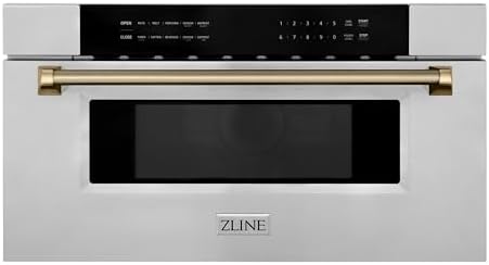 ZLINE Autograph Edition 30 in. 1.2 cu. ft. Built-in Microwave Drawer in Stainless Steel and Champagne Bronze Helix Handle (MWDZ-30-KCB)