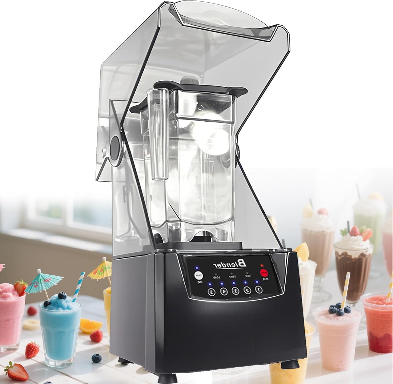 Commercial Blender With Soundproof Shield, 70 Oz Quiet Professional Blenders, Industrial Noise Reduction & Pre-Set Programs And Quiet Professional-Grade Power For Coffee Shops/Home Kitchens
