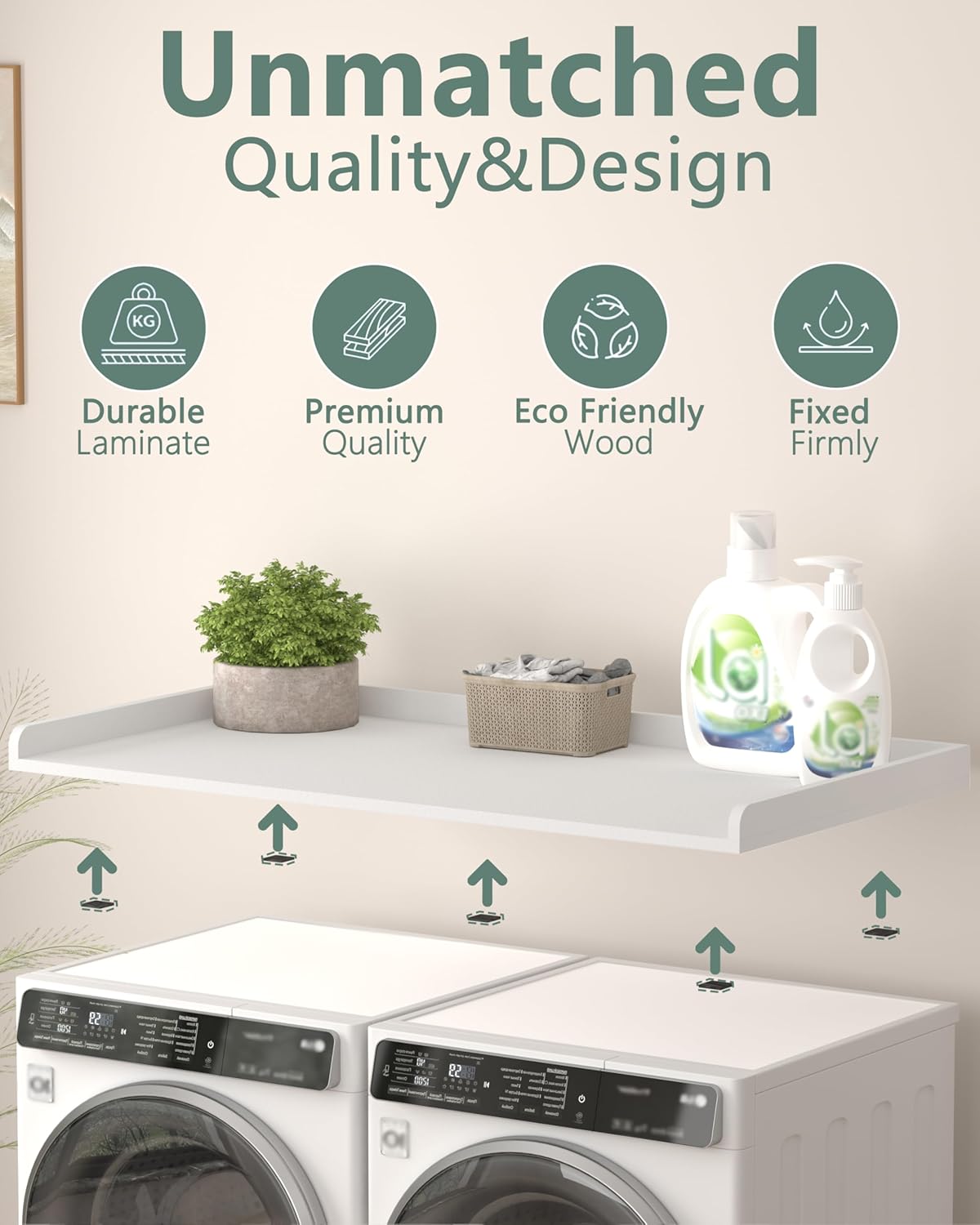 Piskyet Washer Dryer Countertop,Laundry Countertop with Edge Rails,27.5