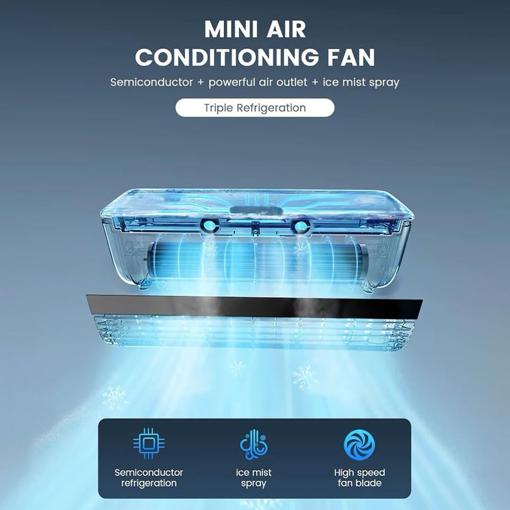Cooling Air Conditioning Fan, Portable Wireless Charging Air Conditioner, No Drilling Kitchen Wall Airs Conditioner Fan, Wall Mounted Fans for Kitchen Bedroom (black,1pcs)