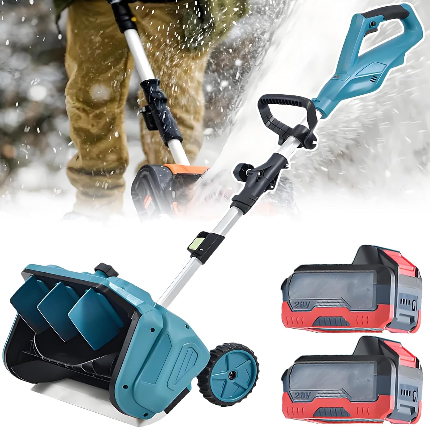 Pro Cordless Electric Snow Shovel - 1000w Brushless Snow Blower,45° Throwing Snow, Snow Sweeping Width 40.7cm, Depth 20cm, Retractable 110-130cm, No More Bending Over 2batteries