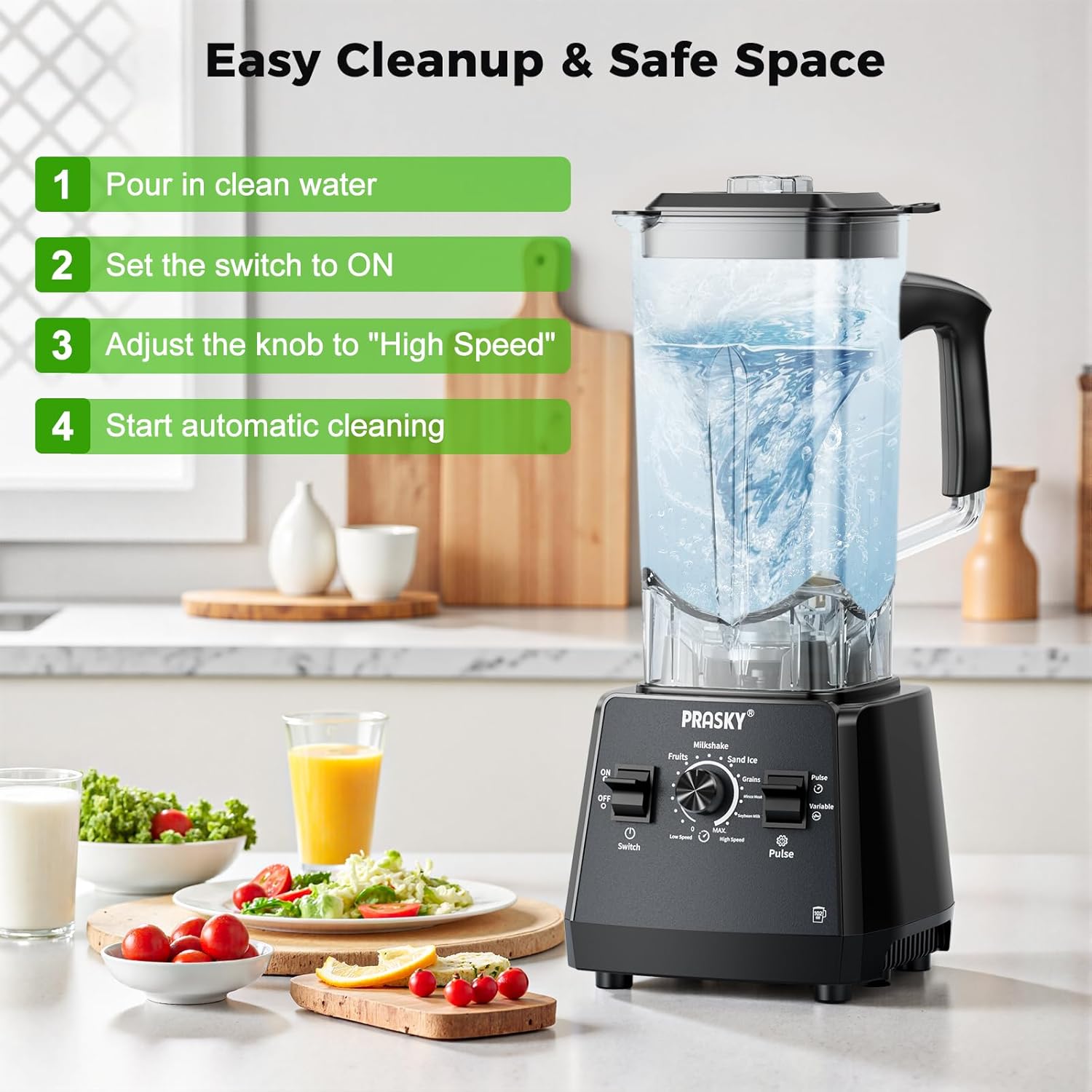 Blenders for Kitchen, Smoothie Blender Large Capacity, 2400W PRASKY Countertop Blender with 101oz Juice & Grinder Jar, BPA-Free, 25000 RPM Blender for Smoothies, Ice, Frozen Fruit (Gray, 3L)