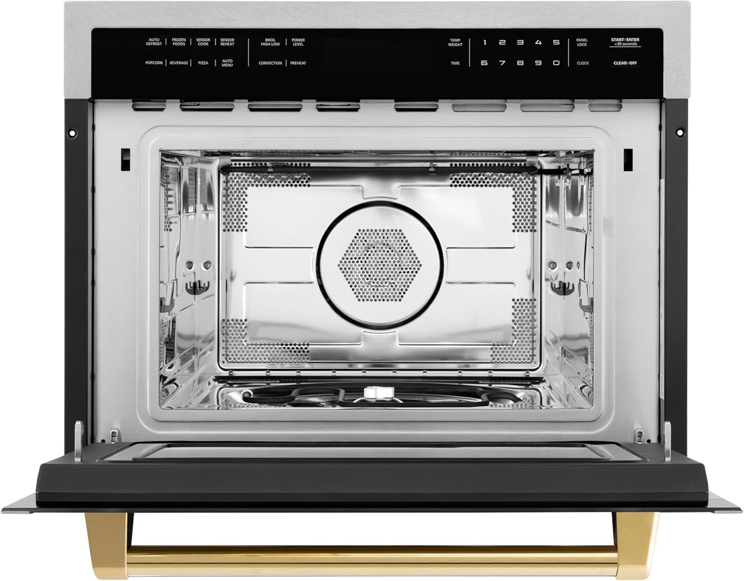 ZLINE Autograph Edition 24 in. 1.6 cu ft. Built-in Convection Microwave Oven in Satin Stainless Steel with Polished Gold Accents (MWOZ-24-SS-G)