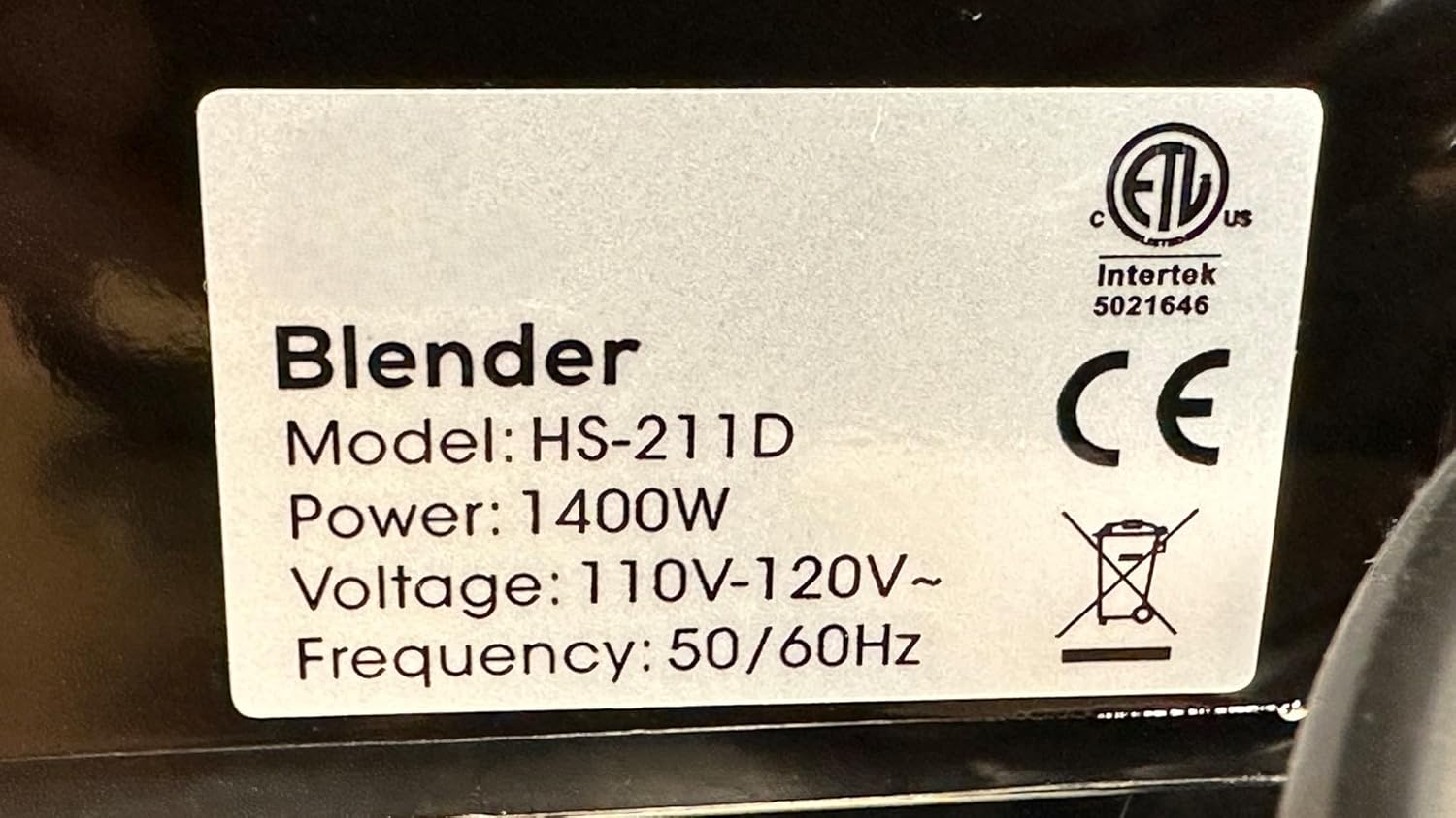 Commercial Soundproof Blender, 2000ml BPA-Free Jar, 1400W Motor, LED Display, 6 Functions, Black HS-211D ETL