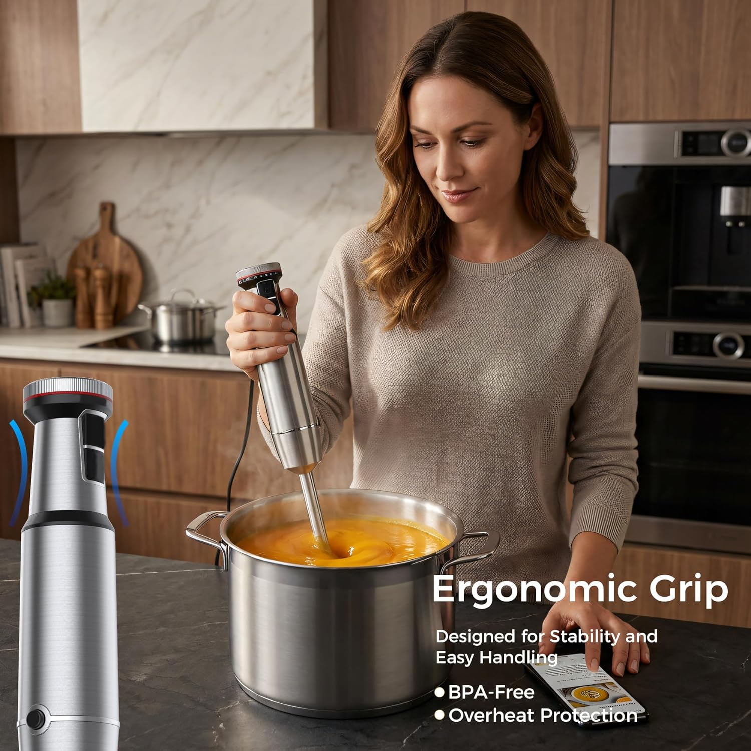 TALIA Immersion Hand Blender with Gift Box, Stainless Steel Stick Blender, Variable Speed & Turbo, Dishwasher-Safe, Anti-Splash, for Smoothies, Soups, Baby Food, Puree & Shakes