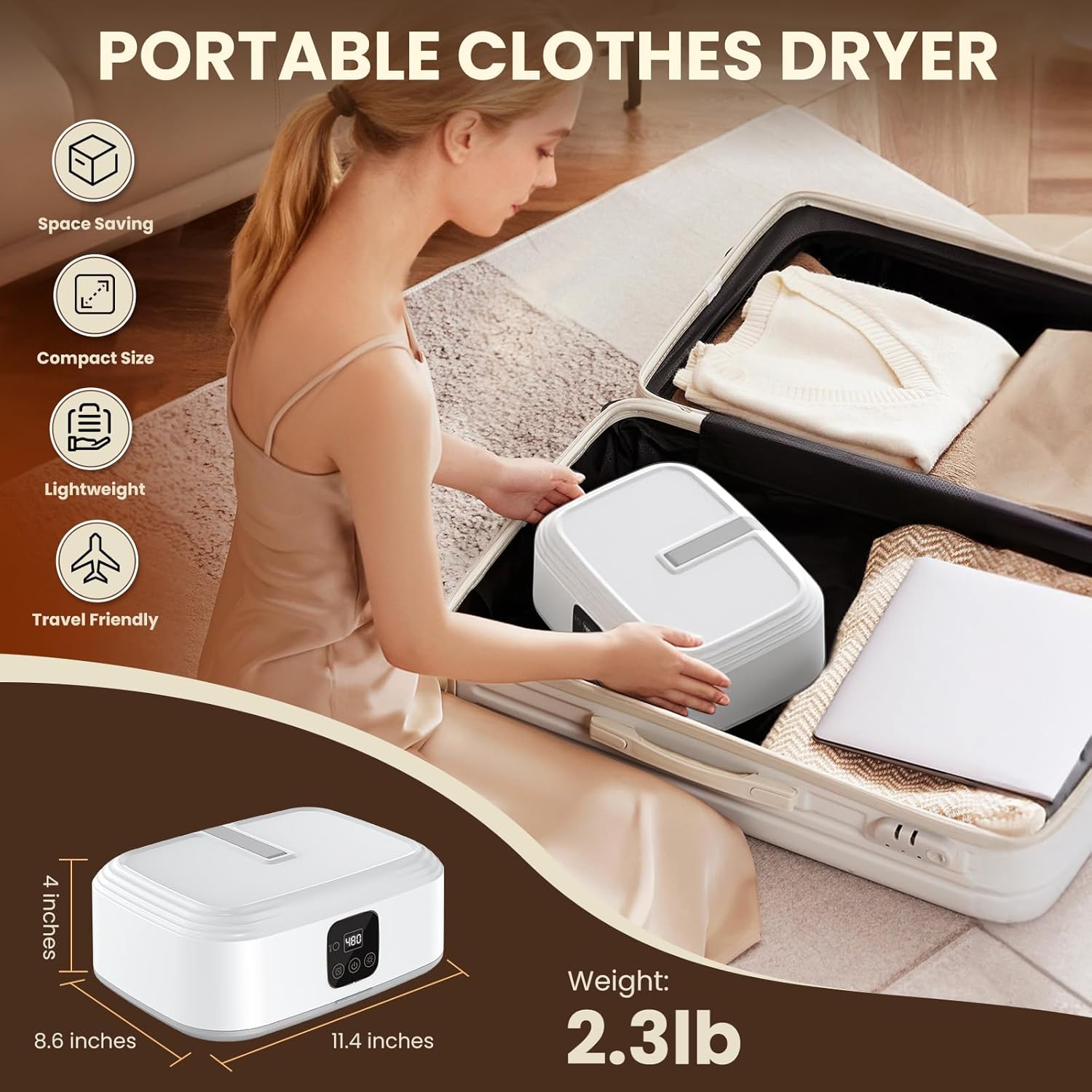Portable Clothes Dryer, Mini Clothes Dryer, Electric Clothes Dryer, Small Compact Foldable Quick Dryer with Adjustable Timer for Apartment, RV, Travel, Home, Dorms, Includes Dry Bag and Remote Control