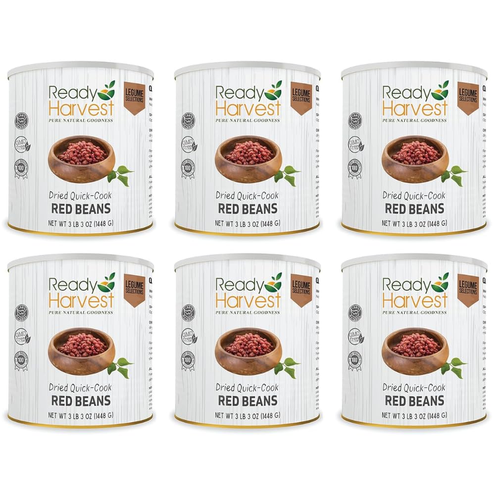 Ready Harvest Red Beans Canned Food Canned Beans Quick-Cook Beans Emergency Food Supplies Survival Food Emergency Food Rations #10 Can 25-Year Shelf Life 6 Cans 3 lbs