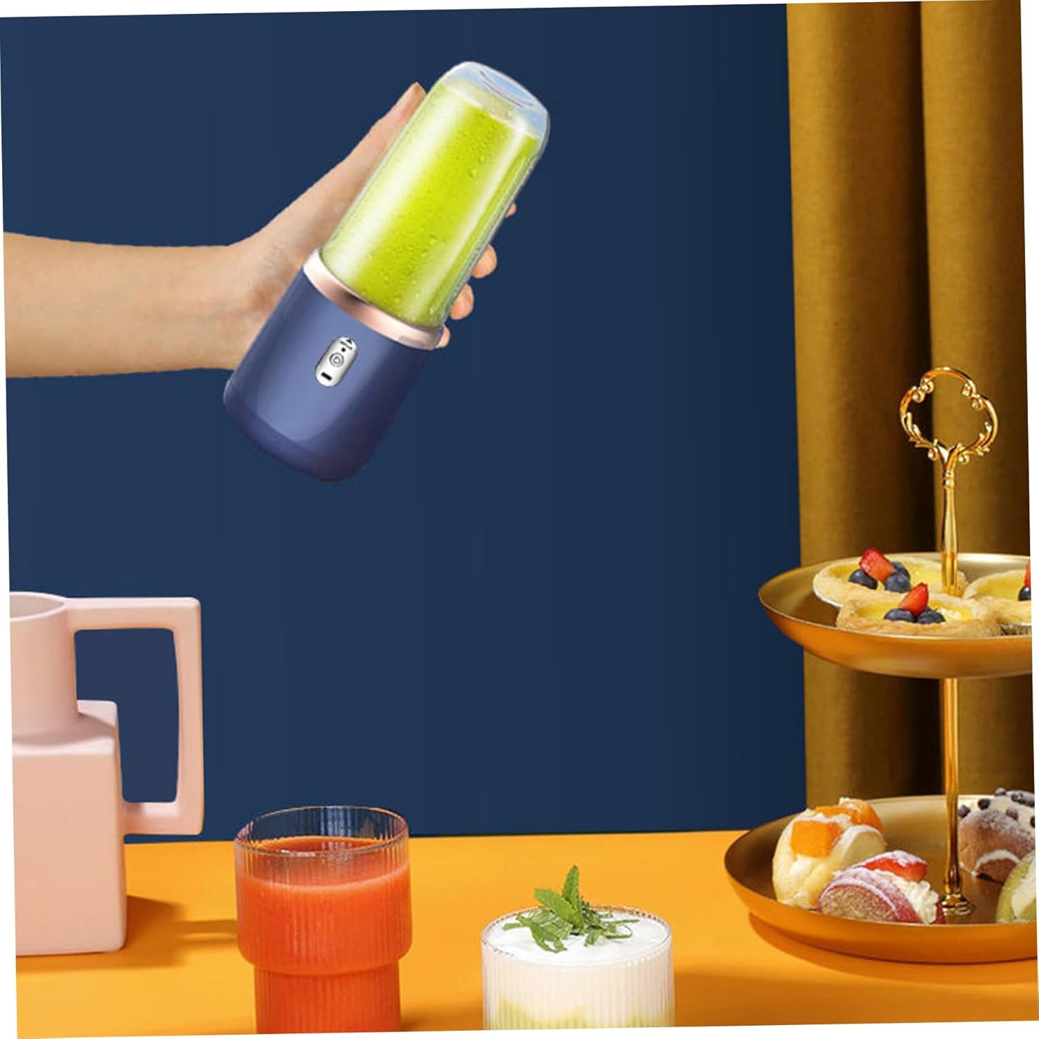 Portable Blender 400ml Personal Juicer with 6 Blades On the Go Blender with Lid USB Rechargeable Mini Cup for Sports Travel and Outdoors Portable