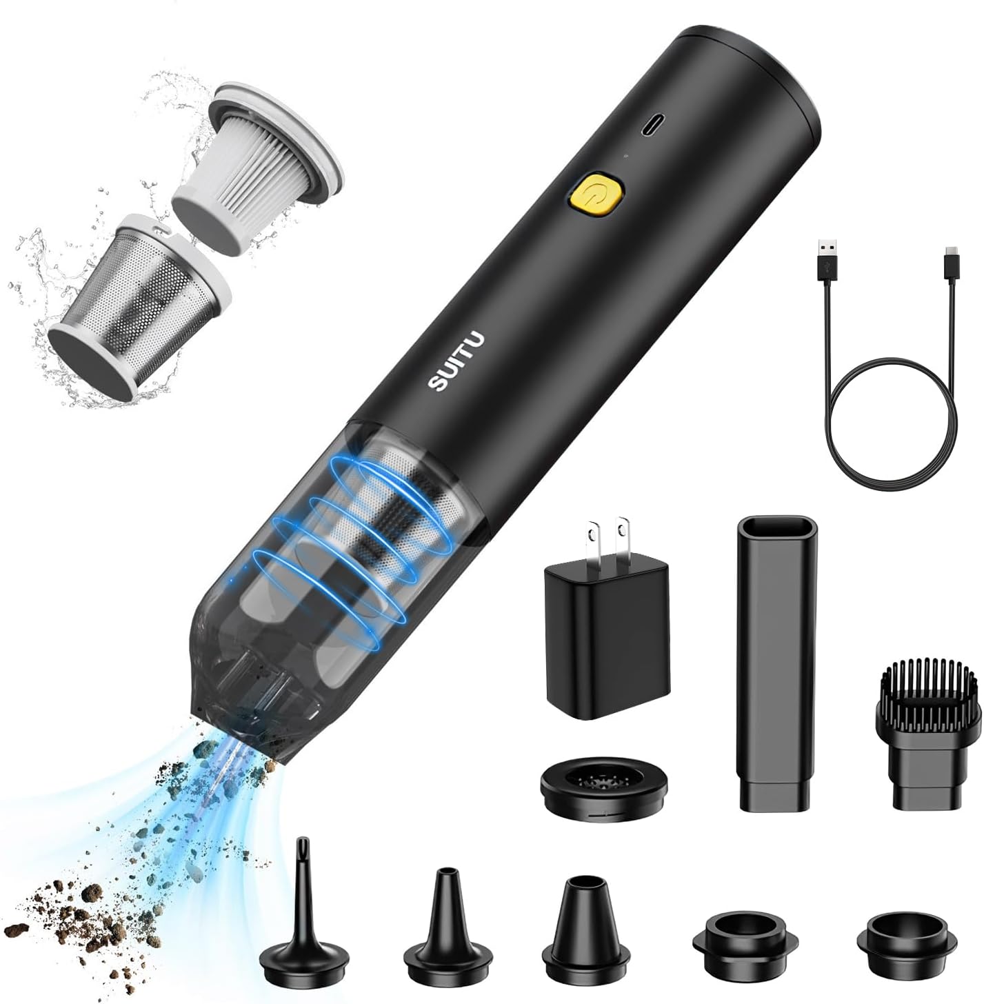 Cordless Car Vacuum Cleaner, Portable Handheld 6 in 1 High-Power Wireless Vacuum Cleaner for Home and Car, USB Fast Charging, Suitable for Cleaning in Various Scenarios-Black