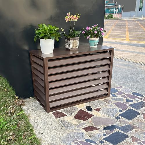 Outdoor Air Conditioning Cover, Aluminum Condenser Protective Cover, Grilles For AC And Heat Pumps, Mini Split Air Conditioner Cover For Outside Units, Freestanding Louvered Space Divider ( Color : Br
