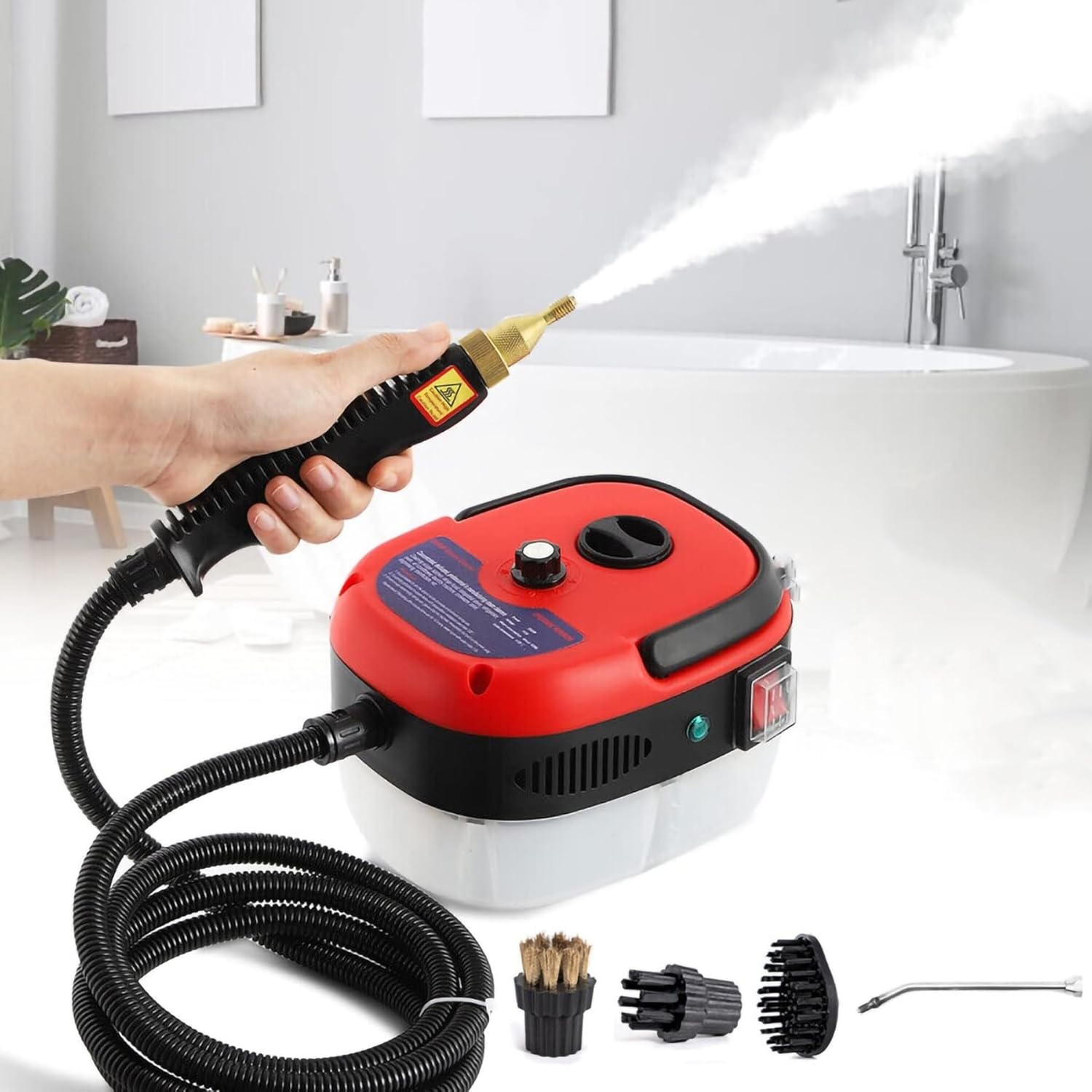 1000ml Electric Steam Cleaning Machine 1600W High Pressure Steamer, 6 Speeds Multifunction Portable Mini Power Cleaning Steamer High Heat, Fast Heating for Home Use Kitchen Floor ( Color : Red )