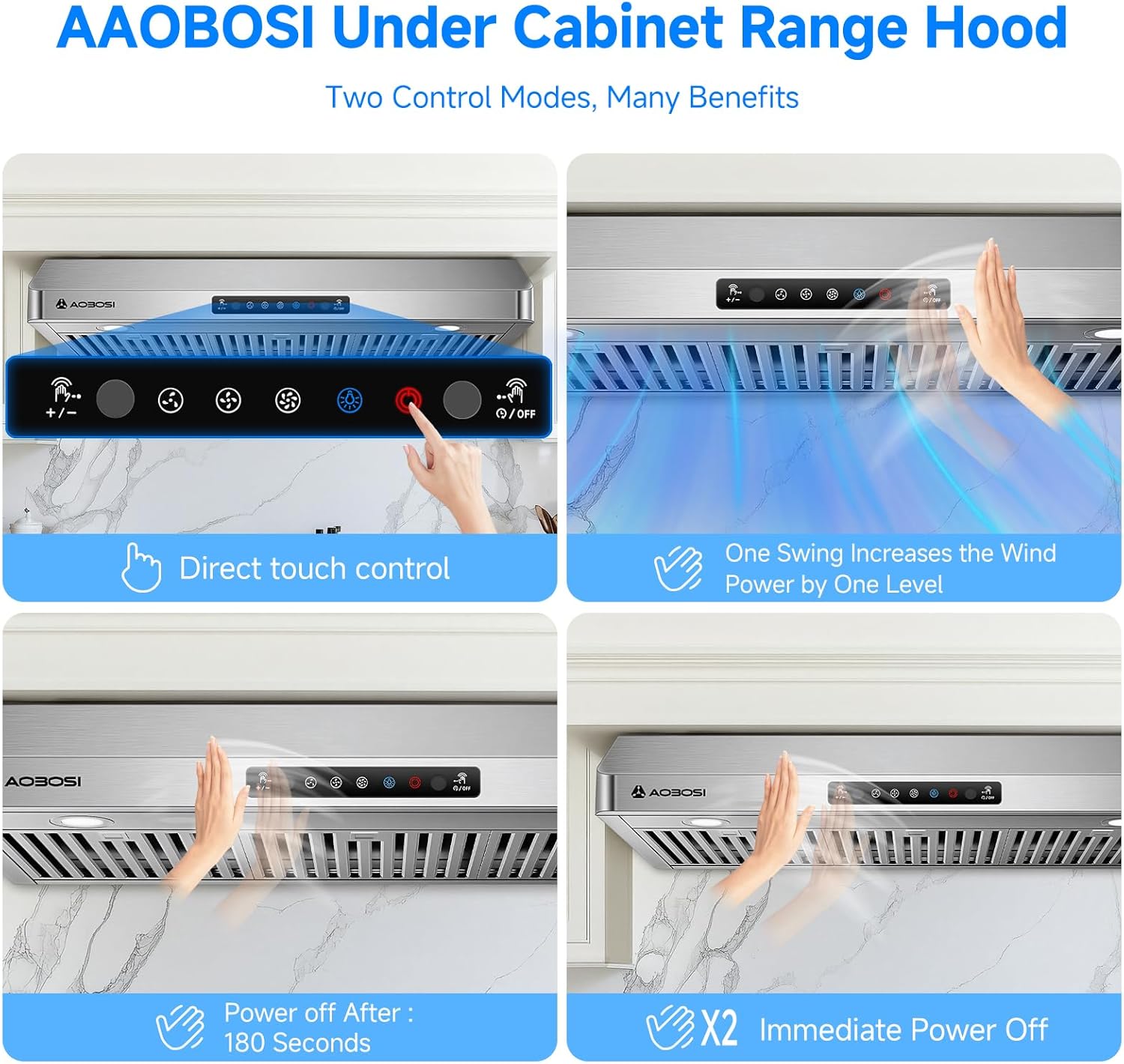 AAOBOSI Range Hood 36 inch Under Cabinet, 800-CFM Gesture Sensing/Touch Control,3 Speed Range Hood with LED Lights Exhaust Fan, Stainless Steel Kitchen Vent Hood