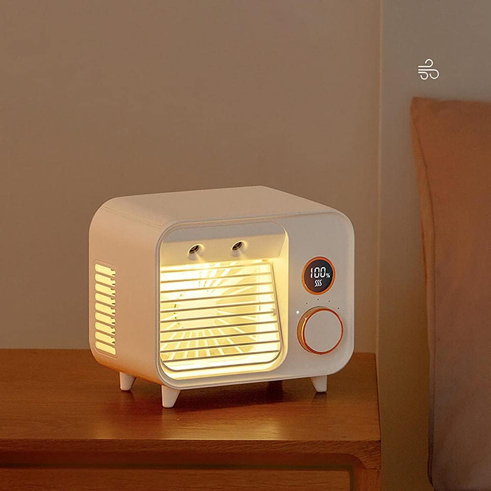 Personal Air Cooler, 3-in-1 Silent Retro Portable Mini Air Conditioner, USB Charging Evaporative Air Cooler Humidifier Purifier-White
