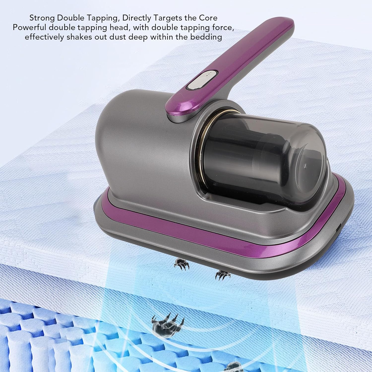 Zunate Bed Vacuum Cleaner 12kPa, Ultrasonic Mattress Vacuum Cleaner - Powerful Double Tapping, Cleaning, Filtration for Bedding Carpets Toys