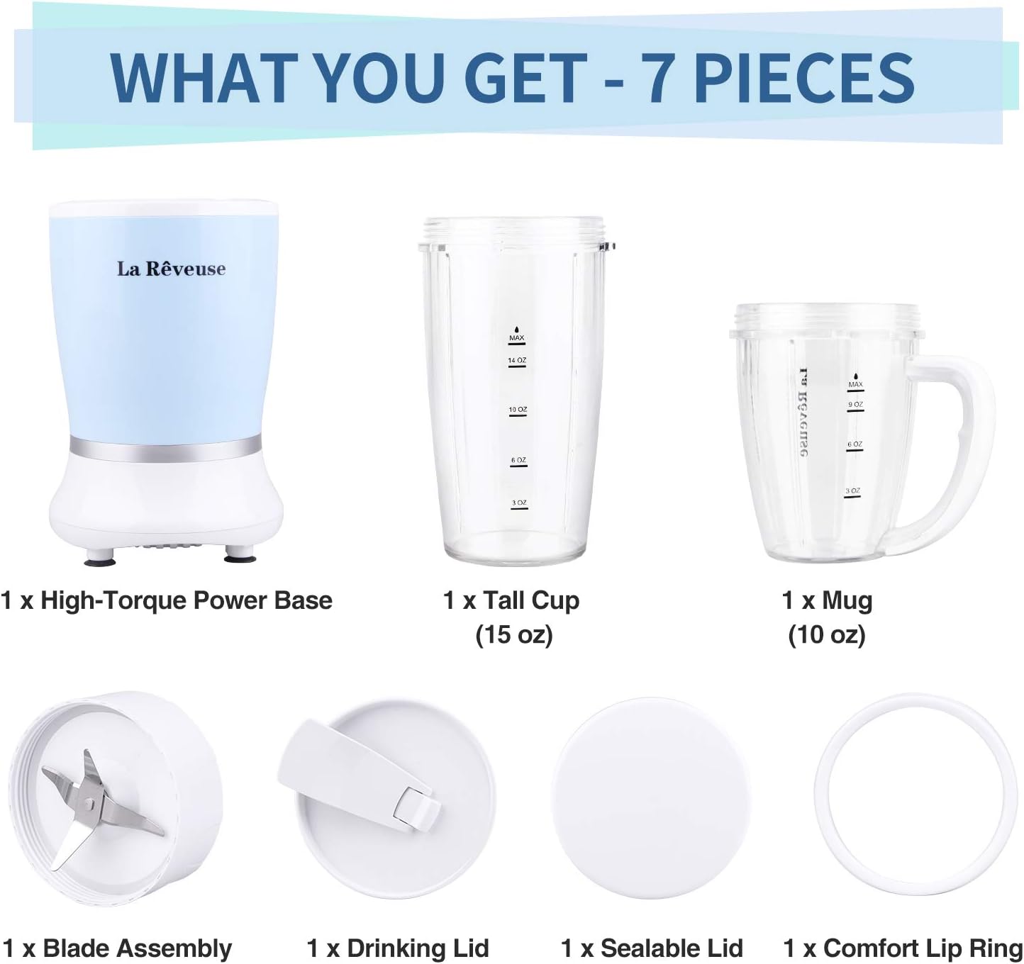 La Reveuse 250W Smoothie Blender (Sky Blue) + La Reveuse Small Food Chopper (Silver)