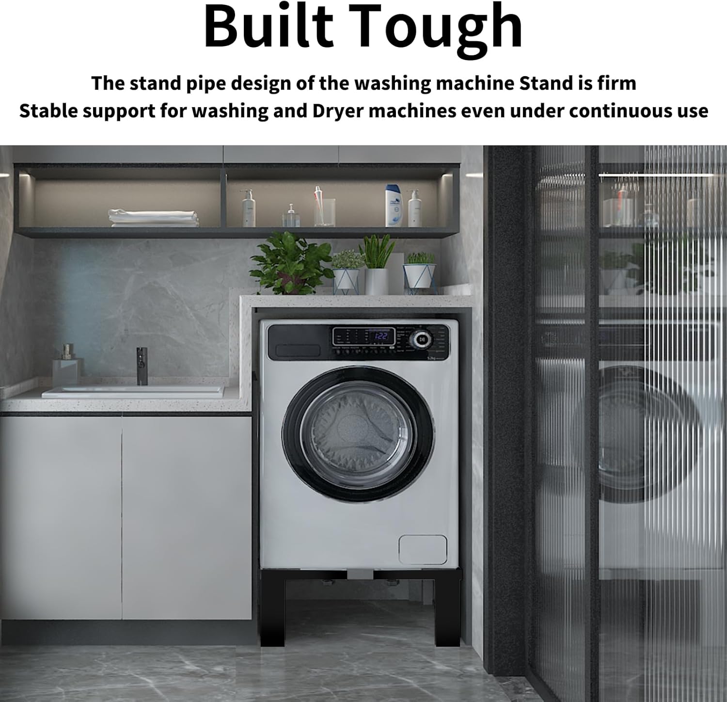 1200LB Heavy-Duty Stainless Steel Laundry Pedestal | Universal Riser for Front Load Washer & Dryer | Anti-Vibration Design, Tool-Free Install(Black)