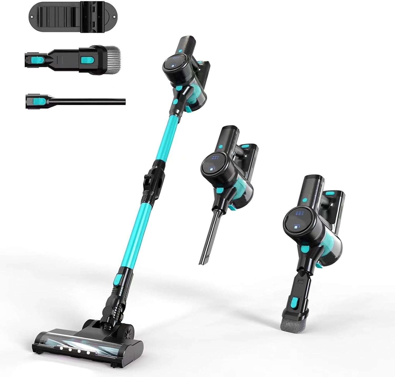 Cordless Vacuum Cleaner 250W/22Kpa Powerful Suction 39 Mins Runtime Anti-Tangle Brush and LED Display Handheld Vacuum for Hard Floors Carpet Pet Hair(Pearl Green)