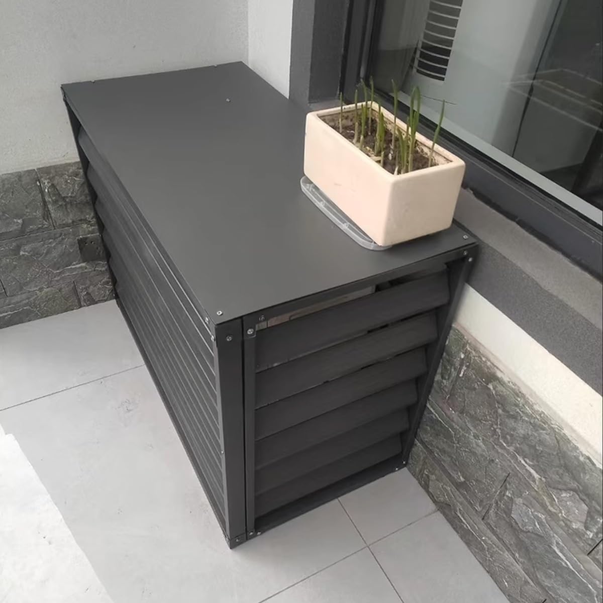 Air Conditioner Covers Flower Rack For Outside Units, Aluminum Detachable Outer Frame Protective Cover, Louvered Plant Shelf Balcony Garden Rust Proof AC Cove(Coffee,100*70*50cm)