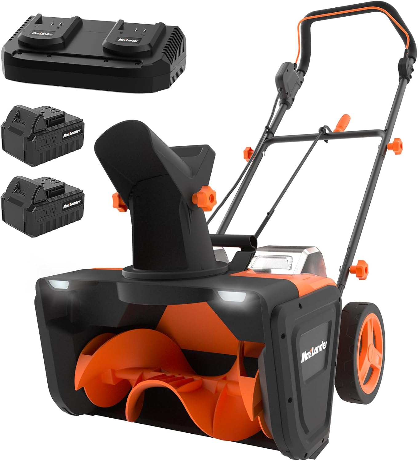 MAXLANDER Snow Blower Cordless, 40V 20-Inch Brushless Cordless Snow Thrower with Dual LED Lights, 180° Rotating Chute, Electric Snow Blower Battery Powered (2 x 4.0Ah Batteries and Charger Included)