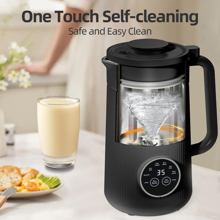 8 in 1 Nut Milk Maker Machine with 10 Blades, 35oz Automatic Soybean Milk for Homemade Almond, Oat, Soy, Plant-Based Milks Blender with Self-Cleaning, 2H Keep Warm, 12H Delay Start, Boil Water