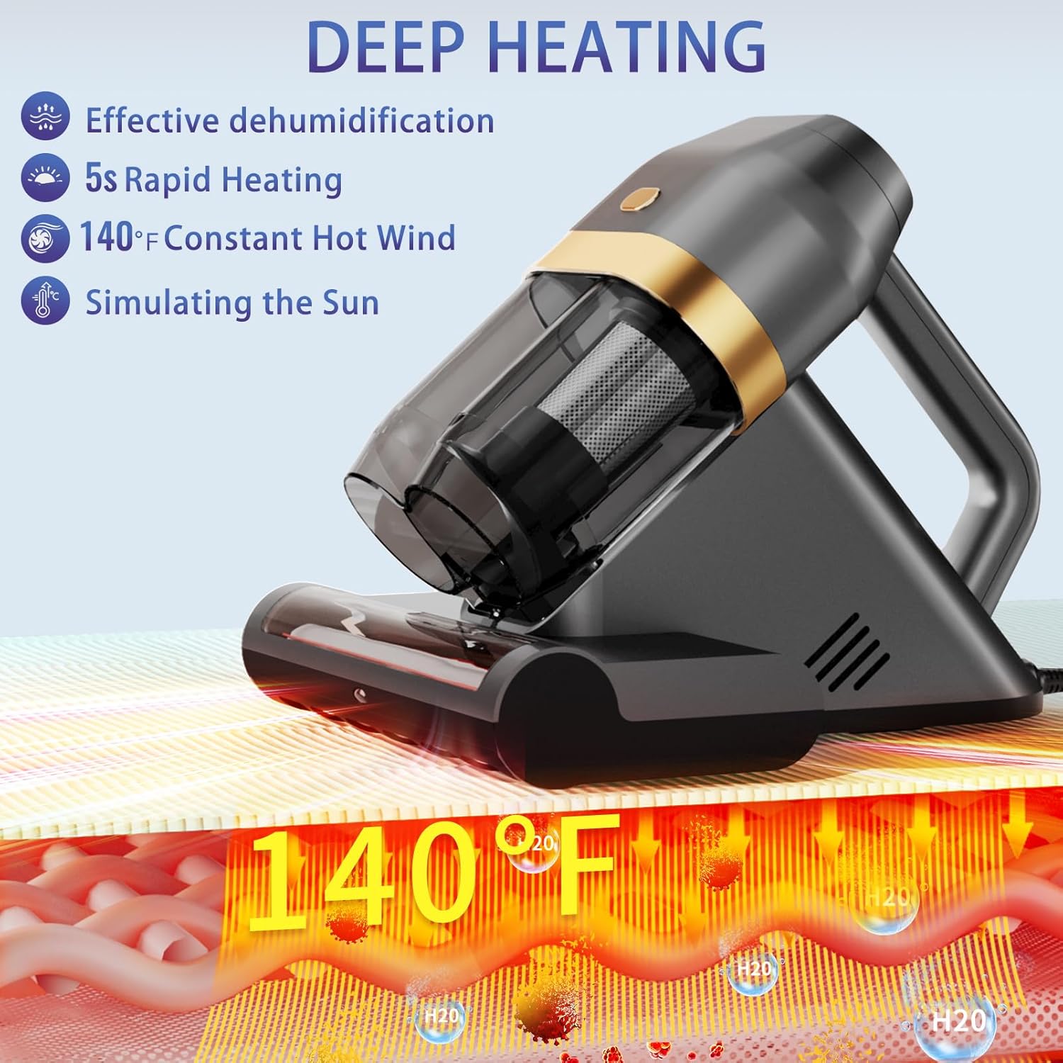 Mattress Vacuum Cleaner, Bed Vacuum Cleaner with UV & Ultrasonic, 16Kpa Suction Handheld Bed Vacuums with High Heating Tech, Effectively Clean Up Bed, Pillows, Sofas, Carpets, 550W