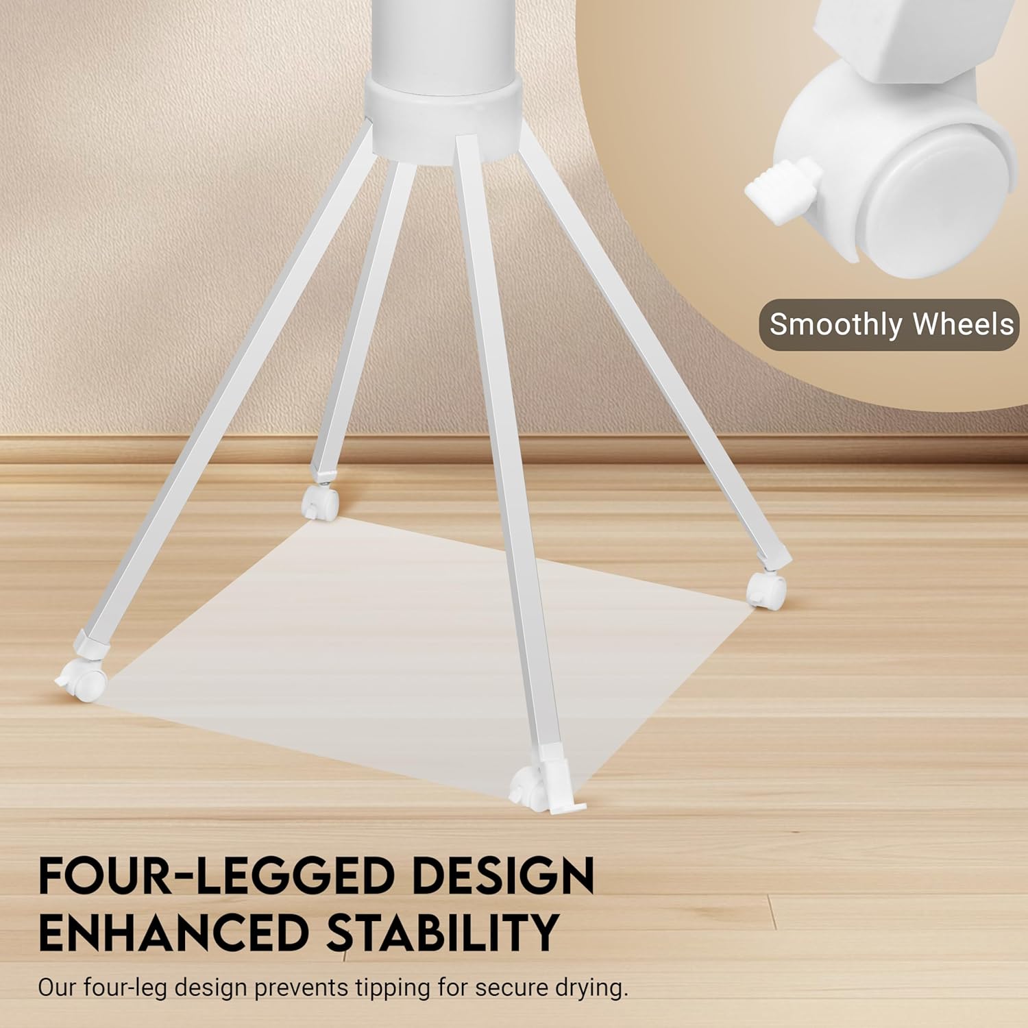 Tripod Modern Clothes Drying Rack, 16 Rods Foldable Drying Rack Clothing for Laundry, 4 Leg with Wheels Collapsible Portable Dryers for Indoor &Outdoor, White & Sliver