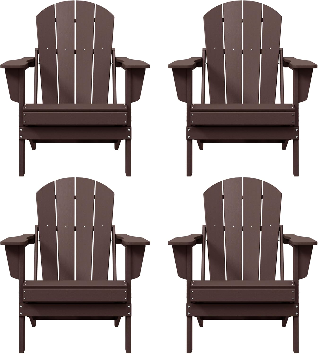 Westin Outdoors Laguna WO Home Furniture Adirondack Chair 4 PC Set Classic Outdoor Patio Folding Chair for Bon Fire Pit Lawn Backyard Beach Plastic Weather-Resistant (Dark Brown)