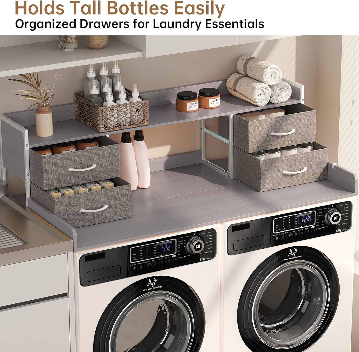 4 Drawers Washer Dryer Countertop with Shelf, 27.5