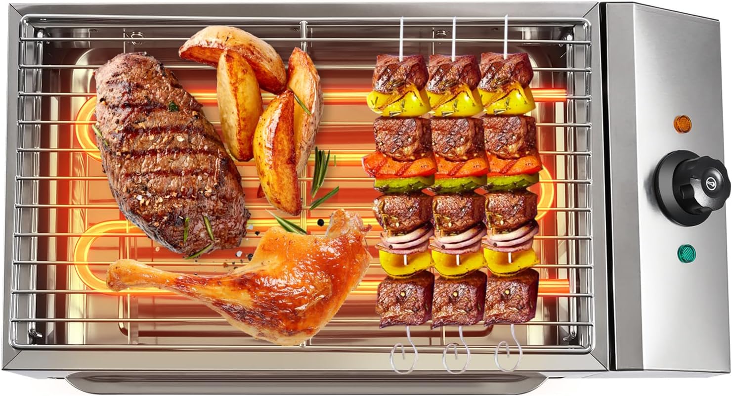 Electric Indoor Grill, Indoor Grills for Kitchen with Grill Net & Non-Stick Cooking Removable Plate, Temperature Control, 1800W Smokeless Grill