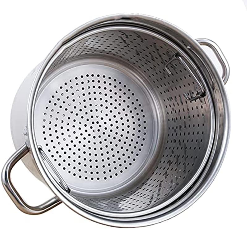 Commercial Grade 63QT Stainless Steel Stock Pot with Lid & Strainer - Heavy-Duty Turkey Fryer for Lobster, Crab & Shrimp Boil, Riveted Handle, Ideal for Outdoor Cooking