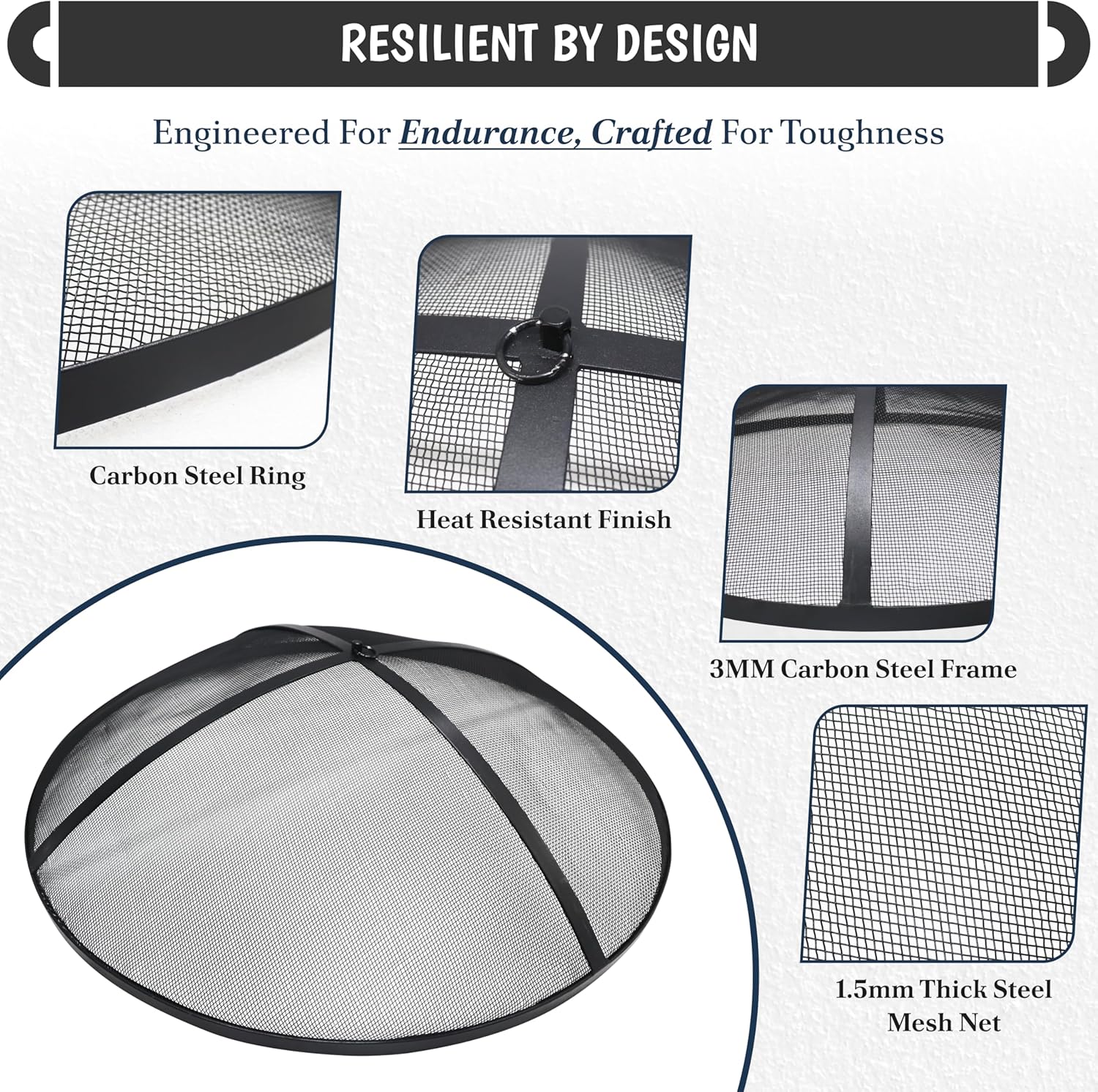 Fire Pit 36 inch Round - Fire Pit Spark Screen Fireplace Screen with Hook for Easy-to-Lift fire Pits Spark Screens 36