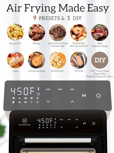 Kitchen Elite Air Fryer Toaster Oven Combo, 12.6 QT Stainless Steel Airfryer 10 in 1, Convection Oven Countertop 450°F, Non-Toxic for Bake, Roast, Reheat, Broiler, Dehydrate with Digital Touch Screen