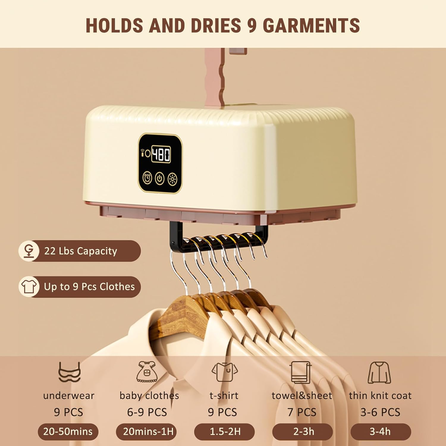 Portable Clothes Dryer Hold 9-12 Items, 8H Timer, w/Remote Control & Dry Bag, Mini Compact Foldable Fast Electric Dryer Machine for Laundry, Travel, Apartment, RV, Dorm, Low Noise, Energy Saving, 600W