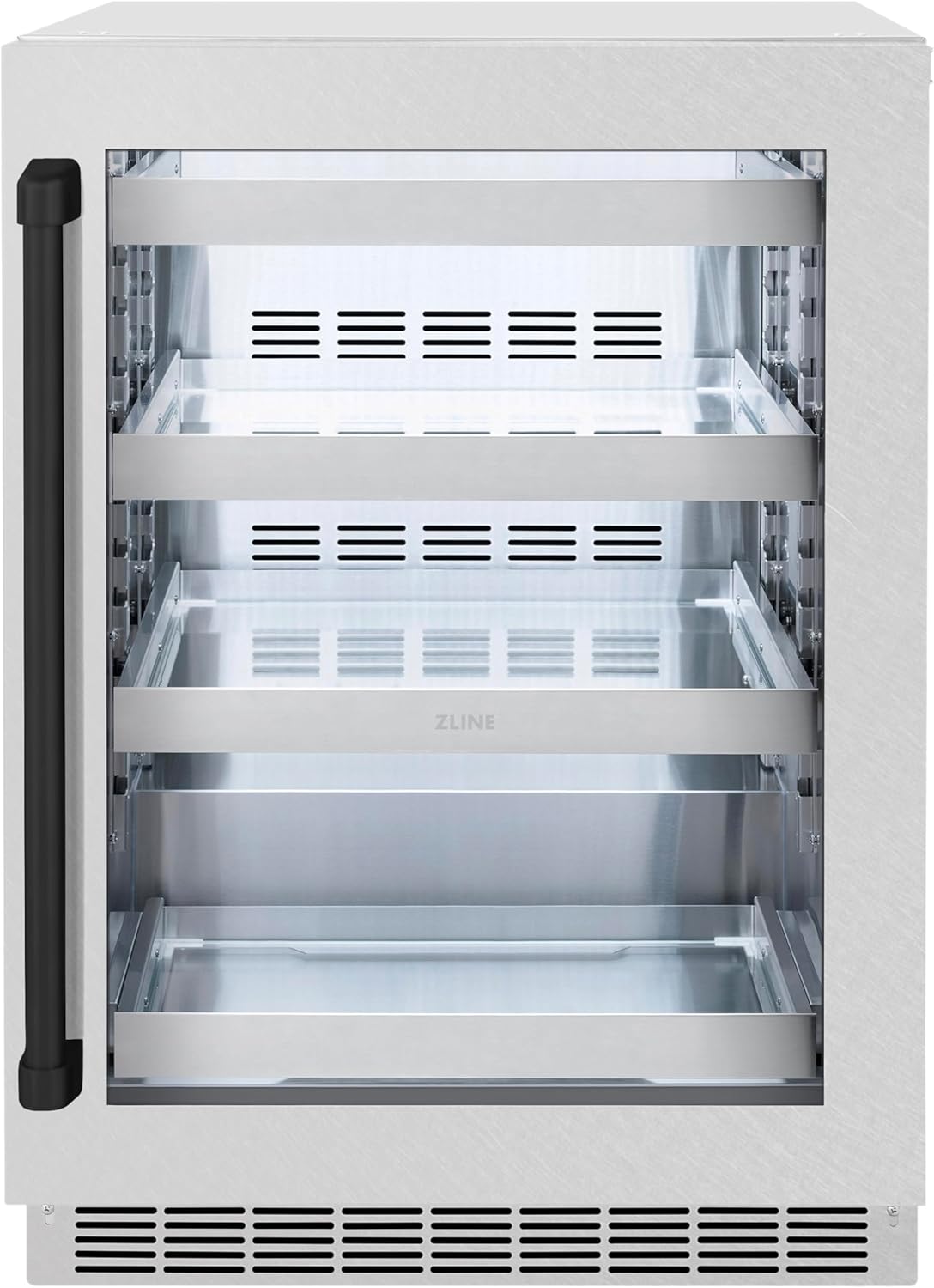 ZLINE Autograph Edition 24 in. Touchstone 151 Can Beverage Fridge With Satin Stainless Steel Glass Door And Matte Black Handle (RBSOZ-SN-24-MB)