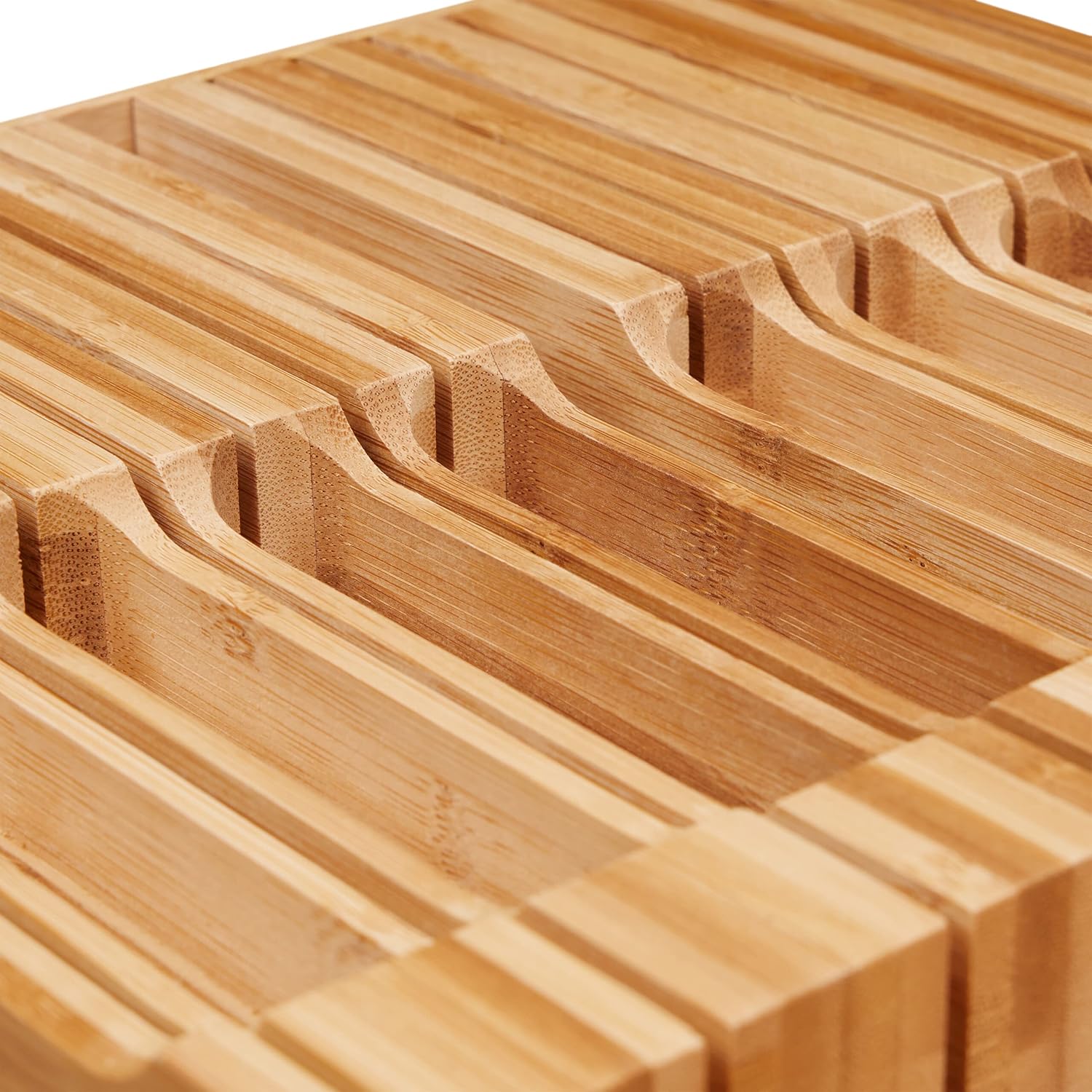 Relaxdays Knife Holder Drawer for 16 Knives and Sharpening Steel, Bamboo Knife Block Lying Down H x W x D: 5 x 43 x 29 cm, Natural
