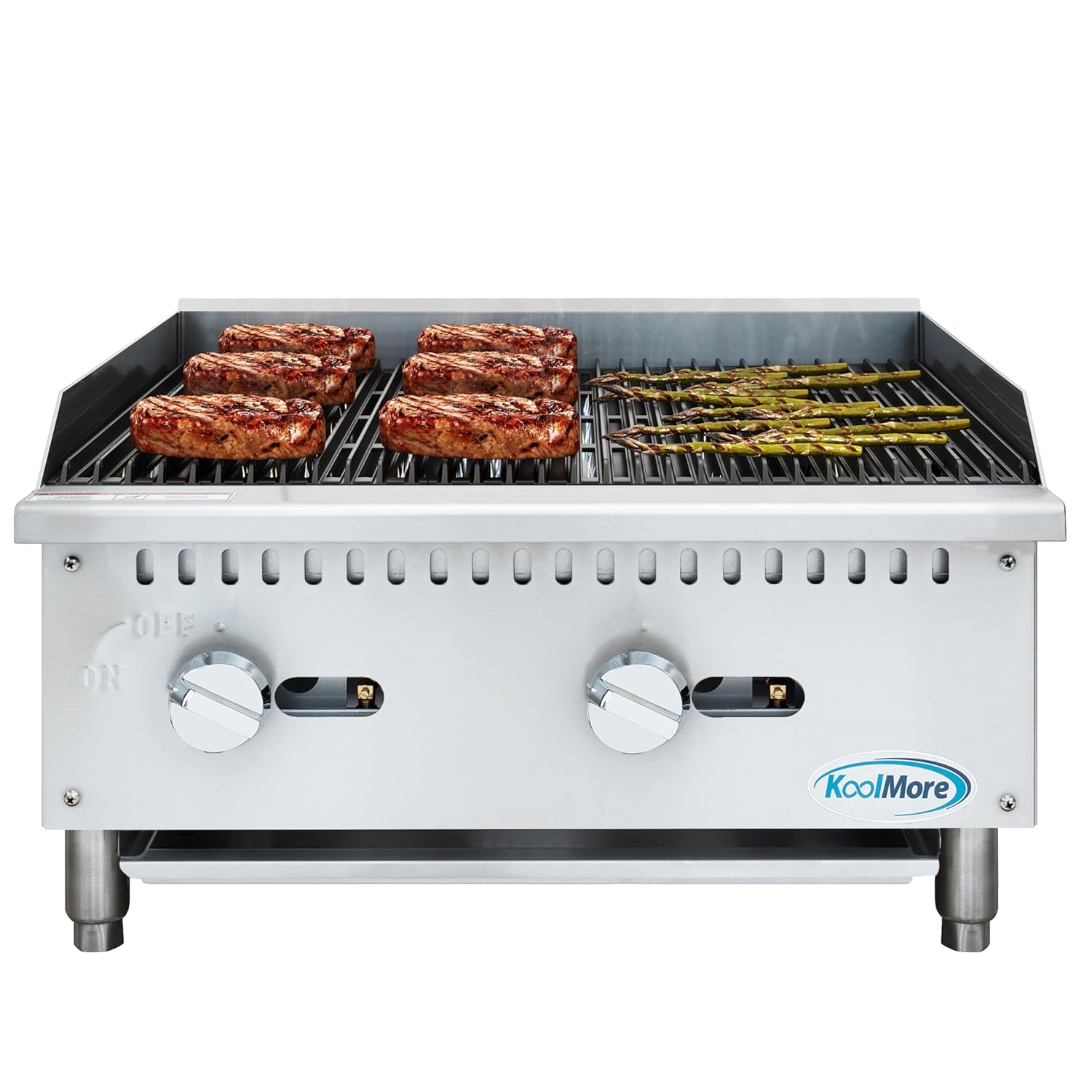 KoolMore 24 in. Commercial 2-Burner Natural Gas Charbroiler with 60,000 BTU in Stainless-Steel, ETL Listed(KM-GCB2-24M)