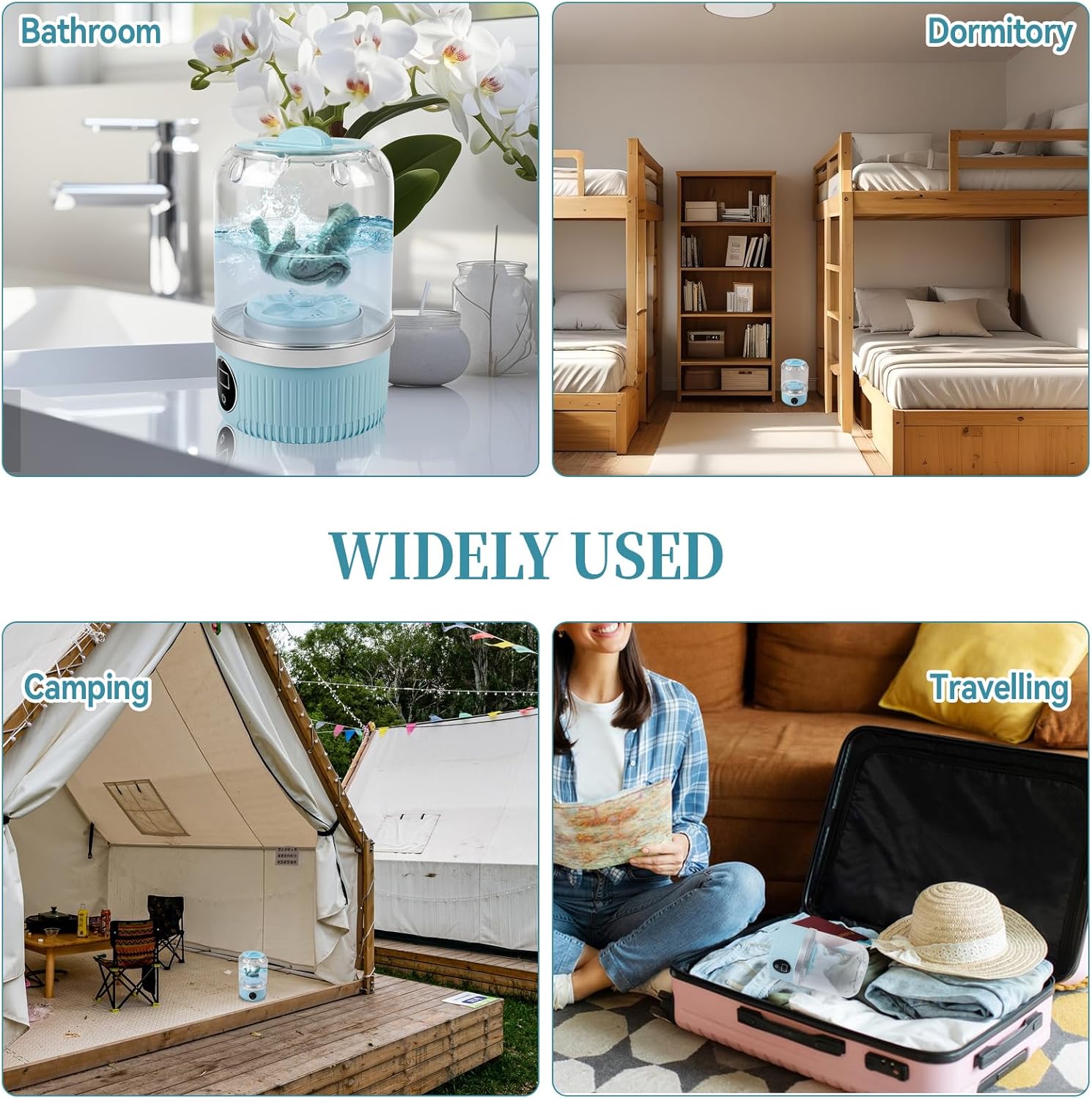 JOJOCY Portable Mini Washing Machine, Rechargeable 15W Cordless Underwear Washer for Bra, Socks, Baby Clothes, Travel & Dorm Use USB-Powered Laundry Cup 2 Wash Modes (Blue)