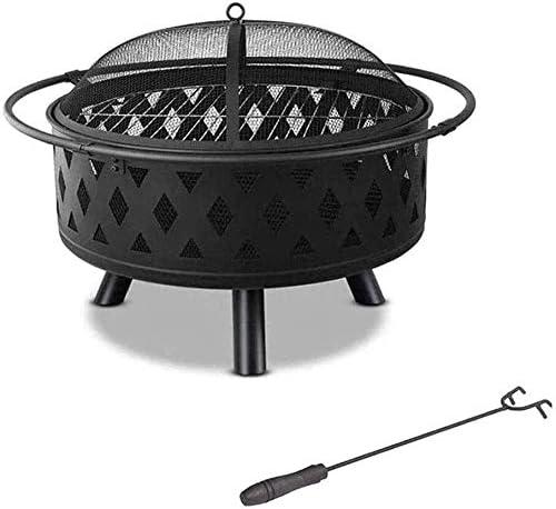 Fire Pits Outdoor Wood Burning Pits Fire Bowl with Handles,Removable Metal Fire Basket with Fire Fork, Patio Garden Multifunctional Fire Pit for Heating/BBQ with Cover BBQ Cooking for Outside Camping