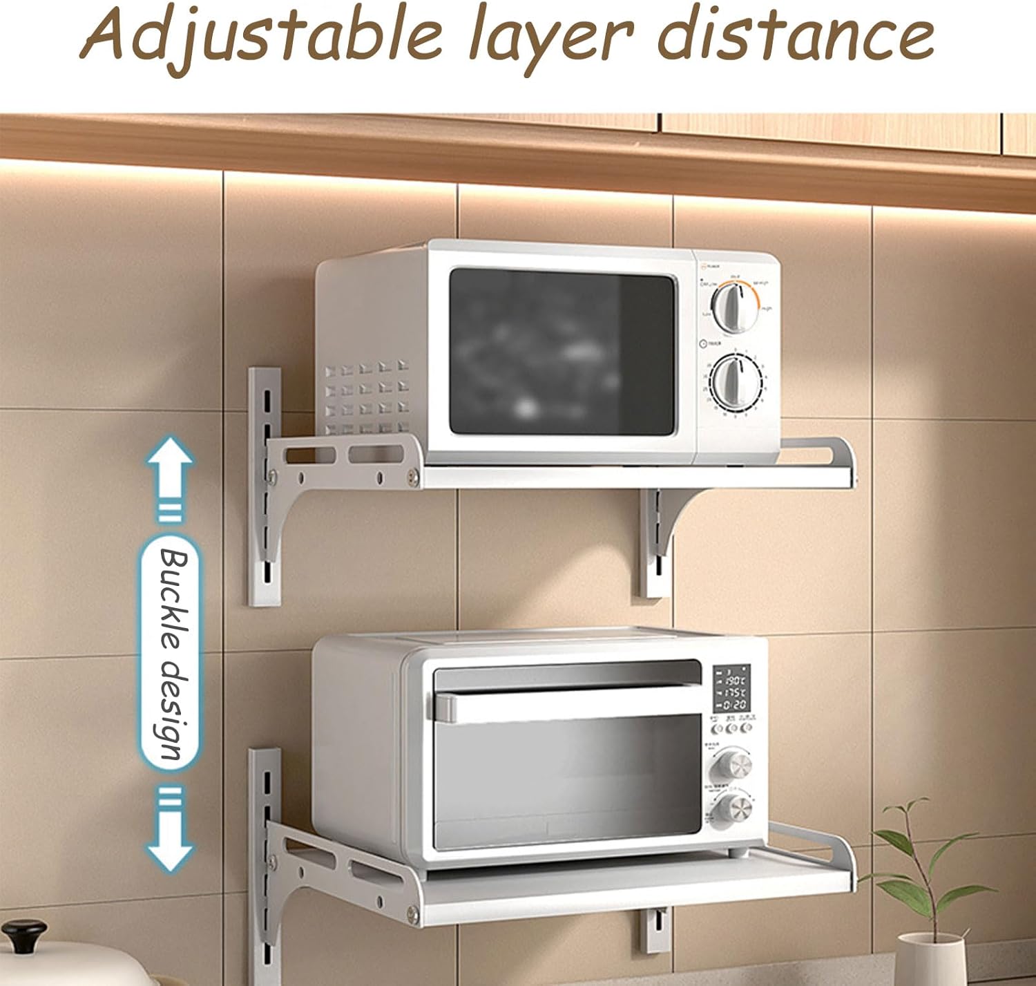 Kitchen utensil holder, Wall-Mounted Microwave Oven Rack,Commercial or Household Microwave Oven Shelf,Kitchen Storage Organizer for Electrical Appliances, Condiments(Black,56 cm/22 in)