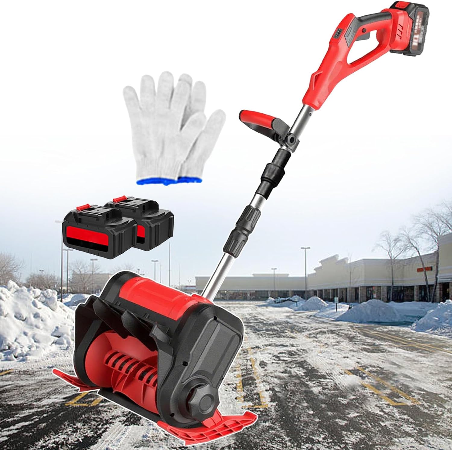 Battery Powered Electric Snow Blower,Cordless Snow Shovel,Cleaning Width Up to 30 cm,3 Directions Adjustment Electric Snow Thrower w/Charger,for Property (Red 2batteries)