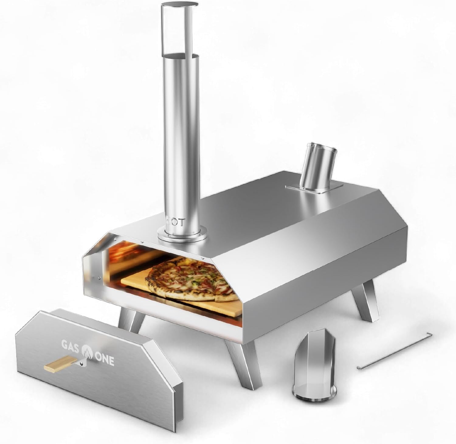 GasOne Portable Wood Pellet Pizza Oven 12-inch Pizza Maker for Outdoors, RVs, and Camping Stainless Steel Cooker